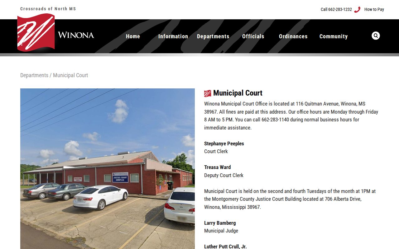 Winona Municipal Court official page for court record access